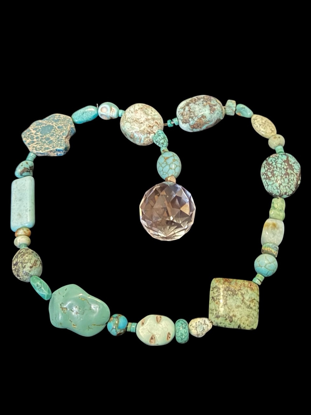 Hanging Turquoise Beads with Faceted Crystal Ball